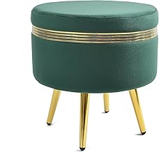 NACIA Ottoman Pouffe Stool for Living Room Sitting, Green (16x16x17 inch) - Round Footstool/Foot Rest with 4 Wooden & Golden Metal Legs for Dressing Table, Home Decor, Balcony, Bedroom