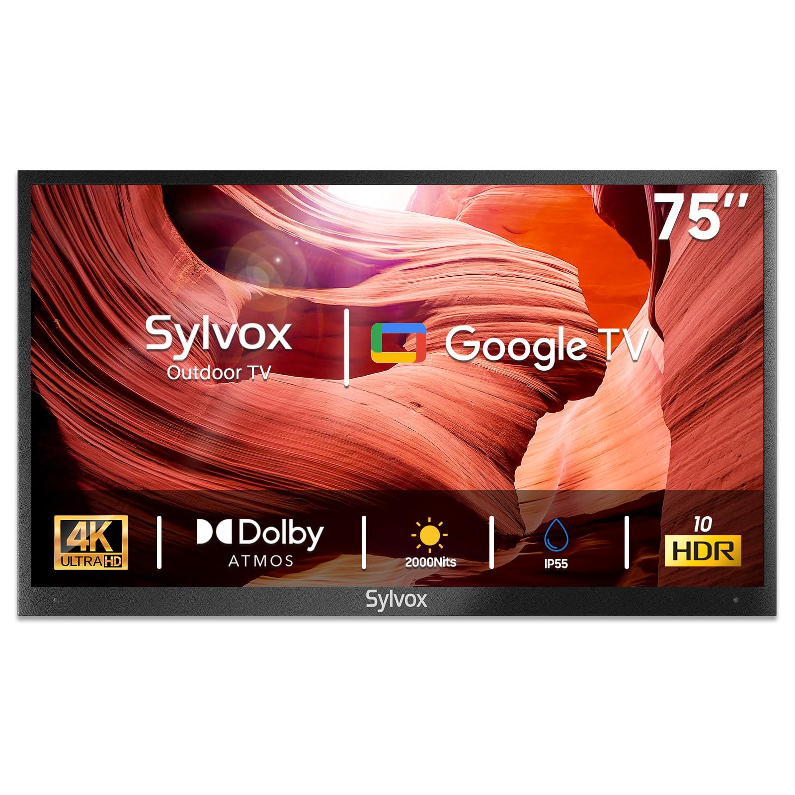 SYLVOXOutdoor TV, 75 inch 2000 Nit High Brightness Smart TVs, 4K Sunlight Readable Display, IP55 Waterproof, Smart TV for Outdoor Households or Commercial Places (Pool Pro 2.0/2024)