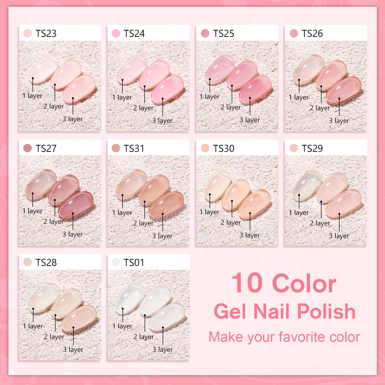Shining She Vernis Semi Permanent, 10 Couleurs Blanc Laiteux Rose Nude Transparent Semi-permanent Gel Polish Soak-off UV/LED Vernis à ongles pour Manucure DIY Maison, 8ml