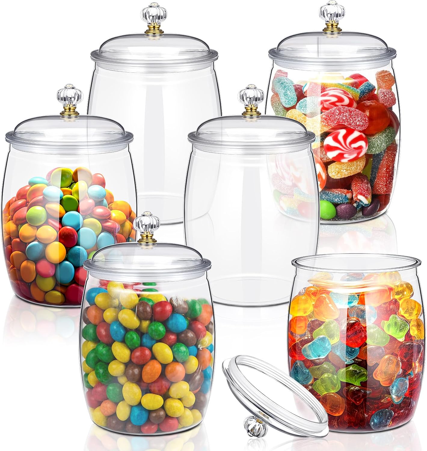 Nuogo 6 Pcs Plastic Candy and Cookie Jar with Lids Decorative Apothecary Jars Candy Buffet Containers Clear Airtight Food Storage Canister Home Decoration(64 oz,Classic) Classic 64 oz