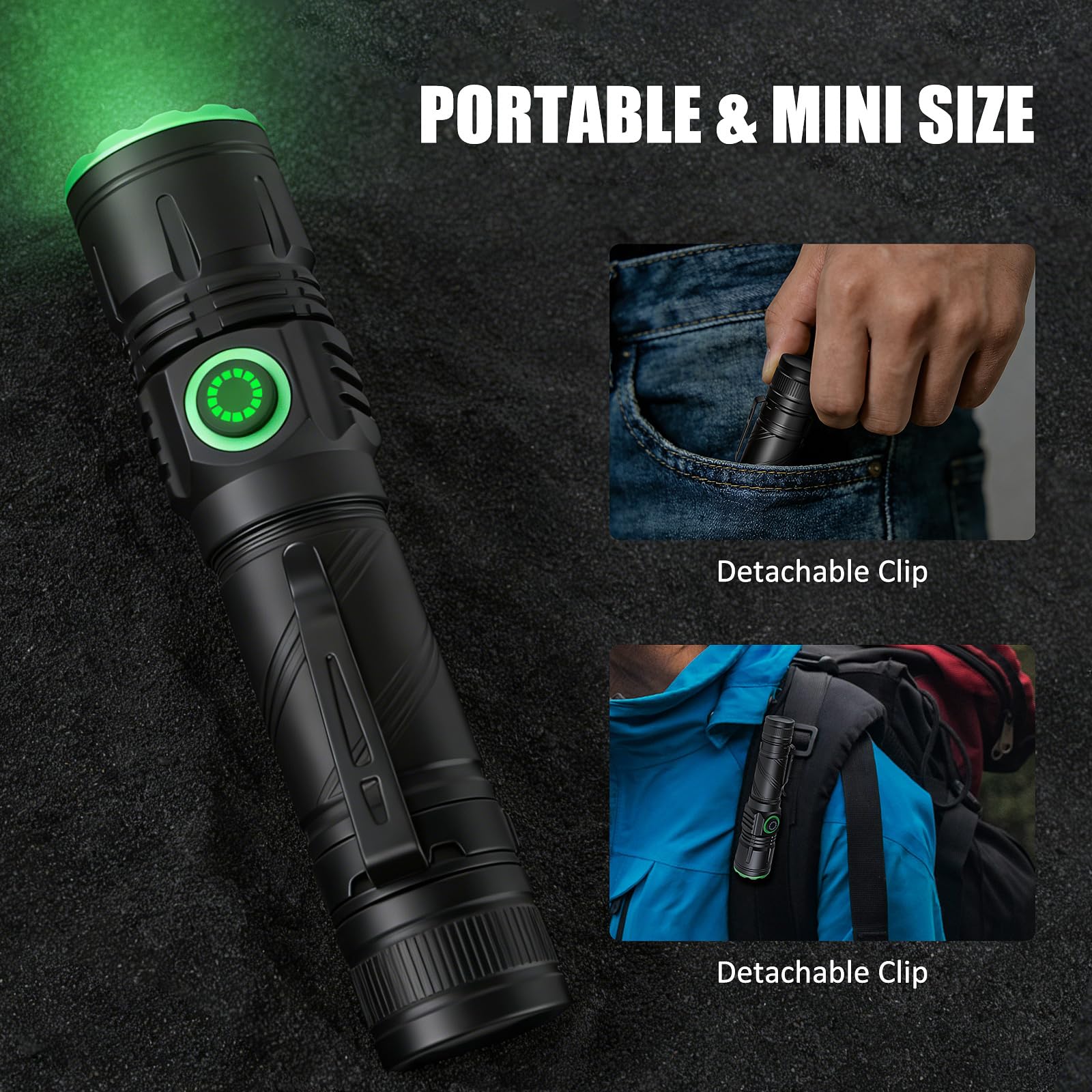 WindFire Torcia a luce verde ricaricabile, torce da caccia verde con clip, mini torcia tattica a LED a modalità singola per caccia coyote maiale varmint, pesca notturna