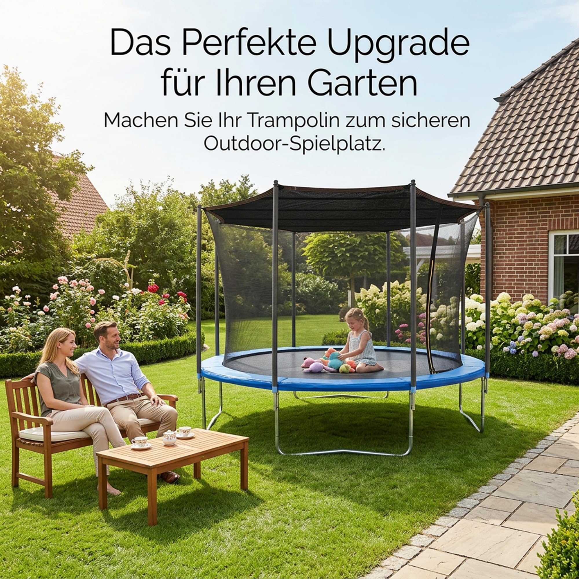 Trampolin Sonnenschutz 305 cm (10ft) für 8 Stangen | UV-Schutz, Atmungsaktives Sonnensegel, Verstärkte Gurtbänder, Anti-Durchhang Dach, Wasserdurchlässig