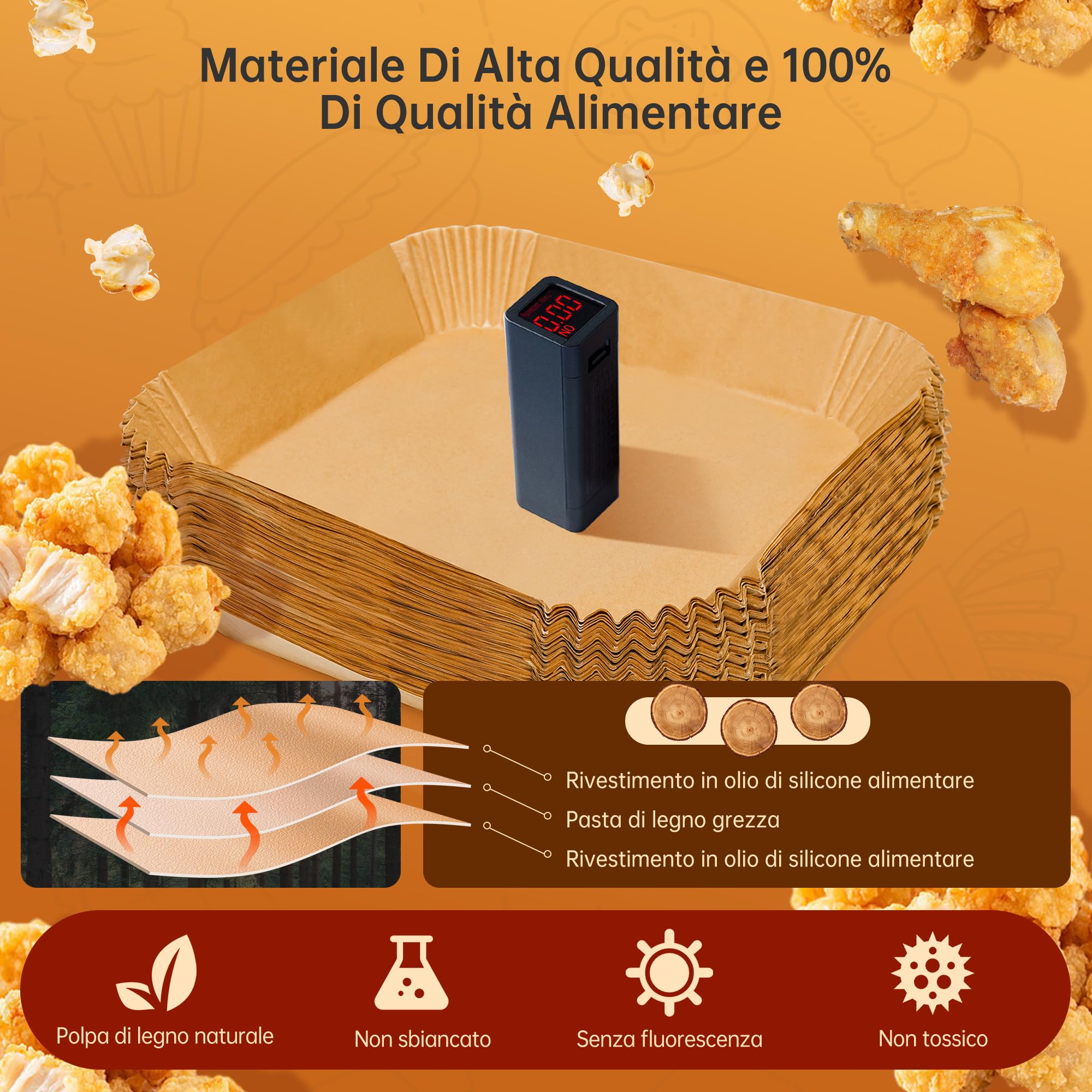 Carta forno per friggitrice ad aria 100 pezzi usa e getta 16cm x 4.5cm accessori