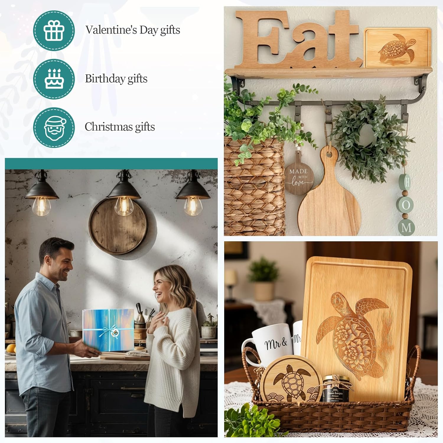 Ziliny Sea Turtle Gift for Women Charcuterie Board Set Cutting Cheese Board Wooden Platter with Knives and Forks Serving Trays for Ocean Party