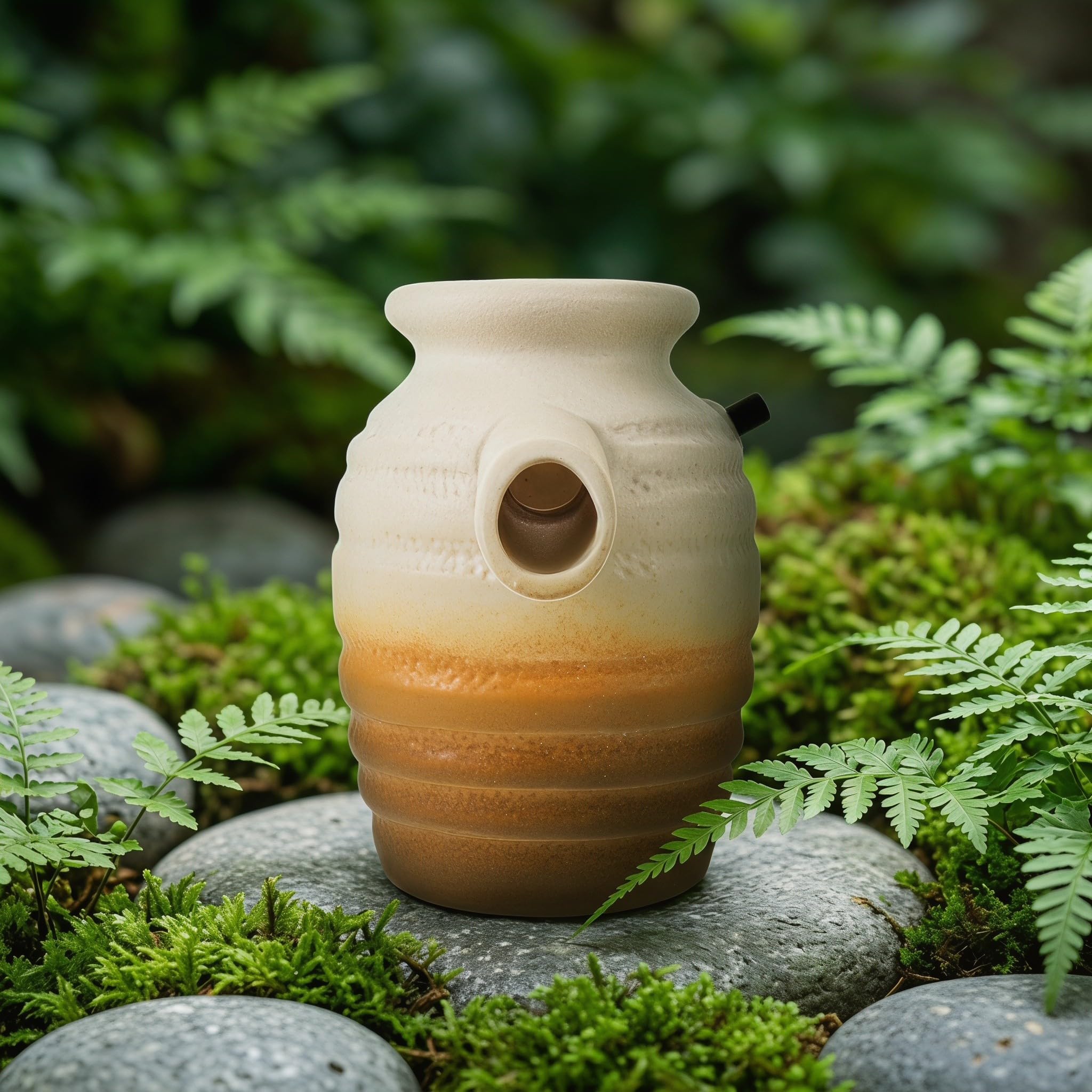 ibasenice Fontana a cascata in vaso di ceramica - Fontana da tavolo - Fioriera per piante grasse da giardino - Elemento d'acqua per laghetto, patii, cortili e decorazioni esterne