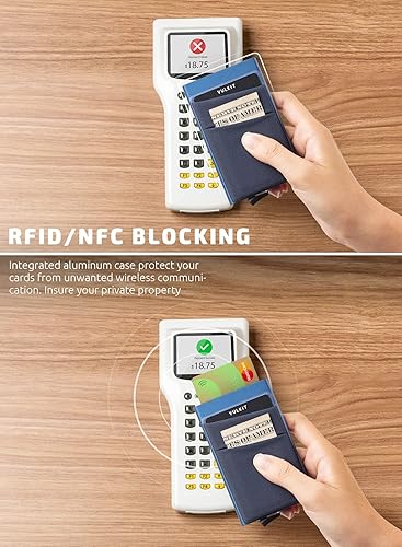 Miniatura 3 de VULKIT Card Holder with Money Pocket Pop Up Wallet RFID Blocking Slim Metal Bank Card Case Holds 5 Cards and Notes