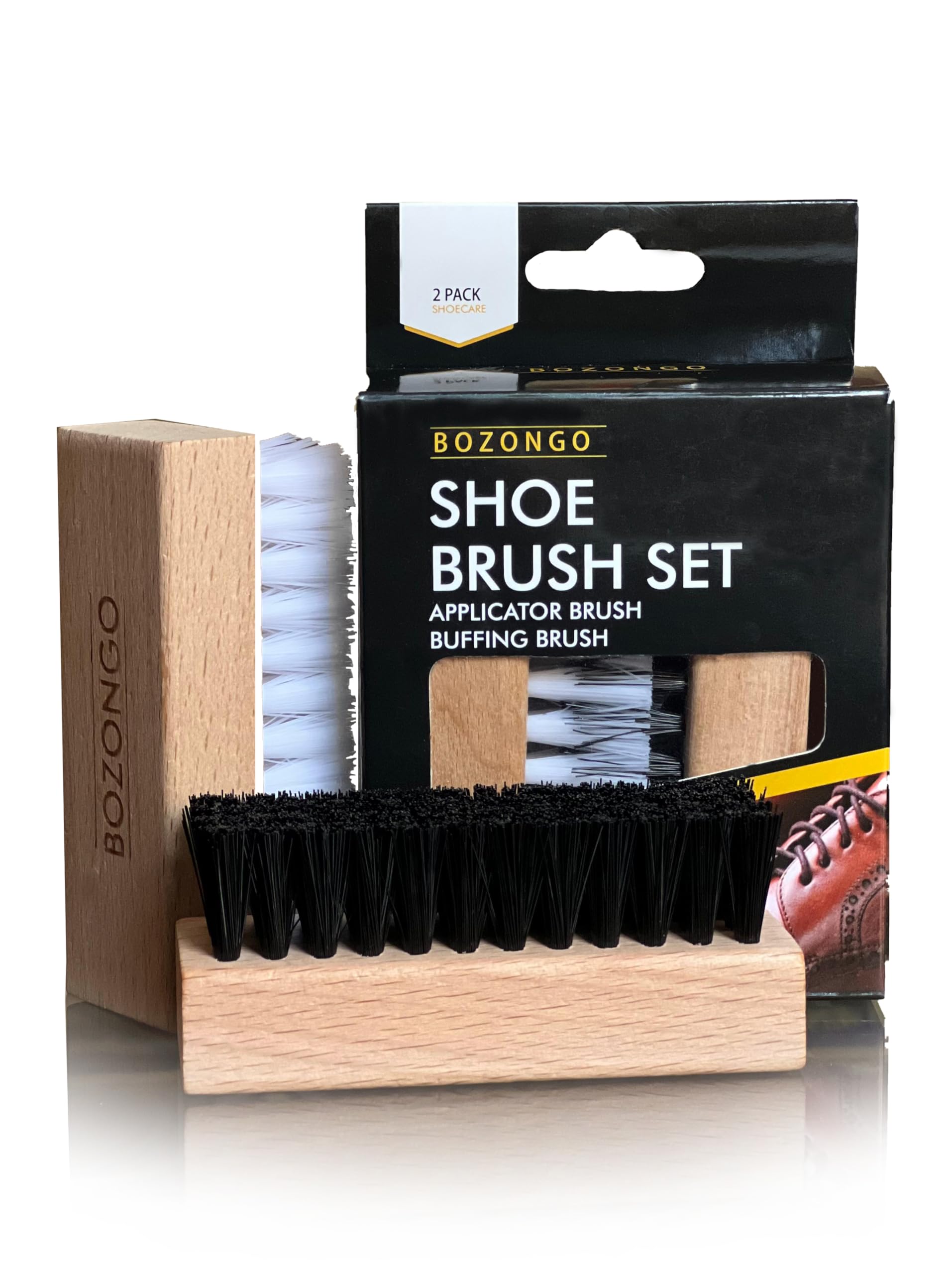 BOZONGO Shoe Brush Set, 2 Pack Shoe Polish Brushes for Shoe Cleaning, 9.5cm Perfect Traditional Wooden Handle Boot Brush for Mud Remover & Hard-to-Reach Areas