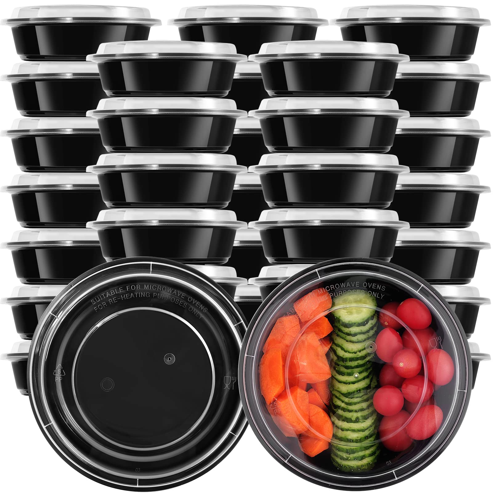 Meal Prep Container,30 Pack Food Prep Containers,28 oz Meal Prep Bowls with Lids,Reusable Food Containers with Lids,Round Plastic Lunch Containers,BPA-Free,Stackable,Microwave/Dishwasher/Freezer Safe