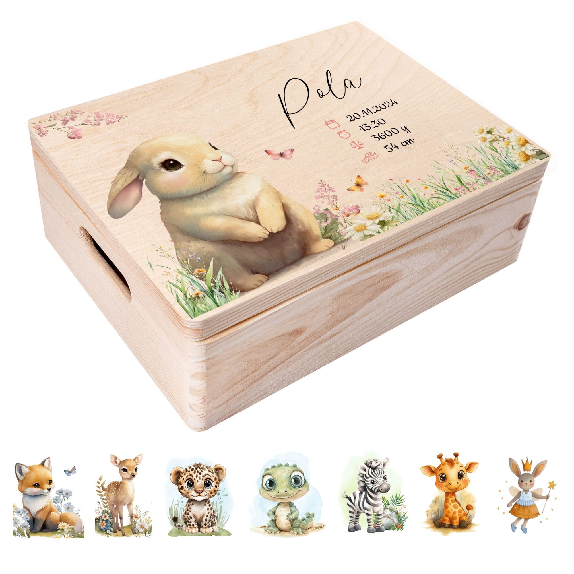 Creative Deco Boîte à Souvenirs Bébé Personnalisé Animaux de la Forêt 40 x 30 x 14 cm Bois Naissance