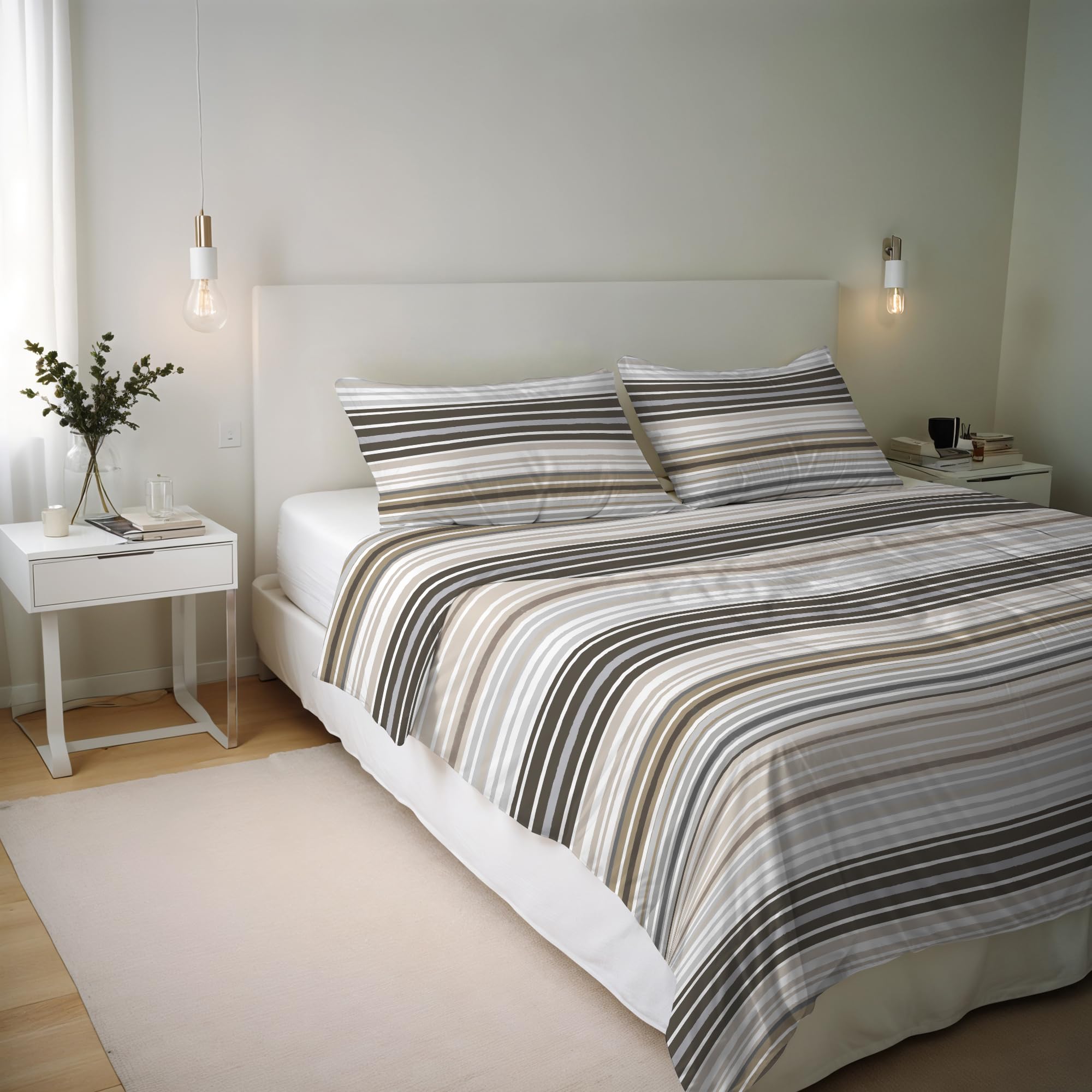 Italian Bed Linen River Cotton Double Duvet Cover Set, Made in Italy – Duvet Cover Set – Duvet Cover 250 x 200 cm with Double Flap and 2 Pillow Cases (Double, Tigers)