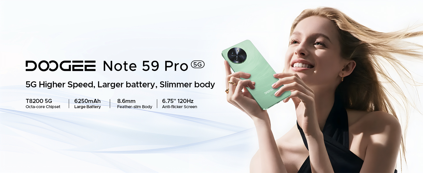 【5Gスマホ Android 16 】DOOGEE Note 59pro SIMフリースマートフォン 6.75インチ HD+ 120Hzディスプレイ大容量バッテリー | UNISOC T8200 | 32GB RAM+256GB ROM | 指紋認証/NFC対応/顔認証対応 | 16MP AIカメラ | 日本語対応 Amazon.com: DOOGEE Note 59 Pro 5G Android 16 Unlocked Phone,32GB+