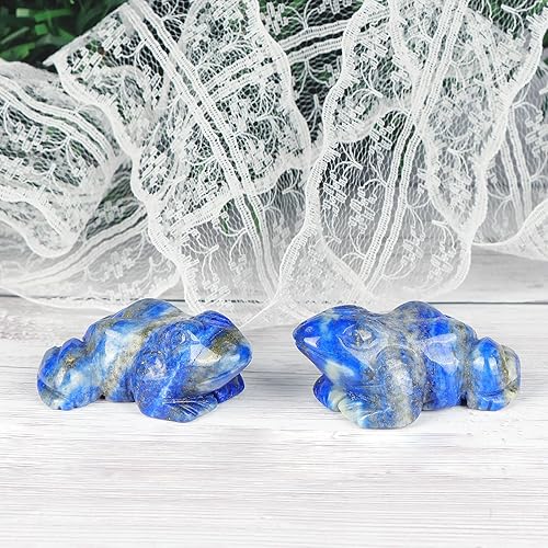Miniatura 4 de SMQ Rana de cristal de 2 pulgadas, figura de lapislázuli natural, estatua tallada a mano, animal de piedra curativa con caja de regalo