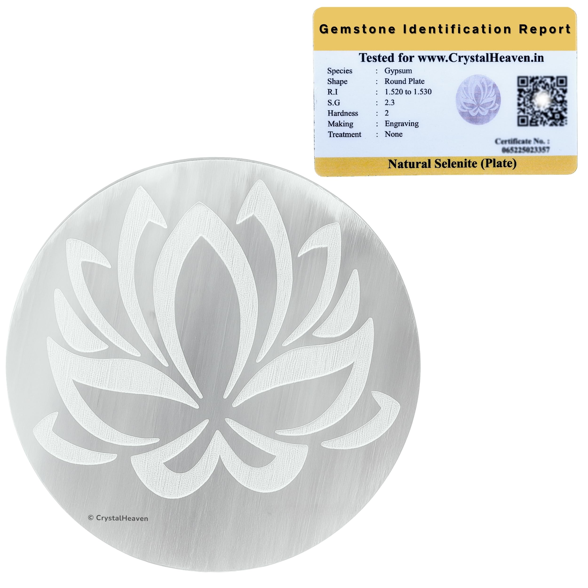 Certified Selenite Crystal Charging Plate, 3 Inch Engraved Lotus Flower of Life Selenite Plate for Crystal Cleansing Re-Energy Work, Meditation and Pooja