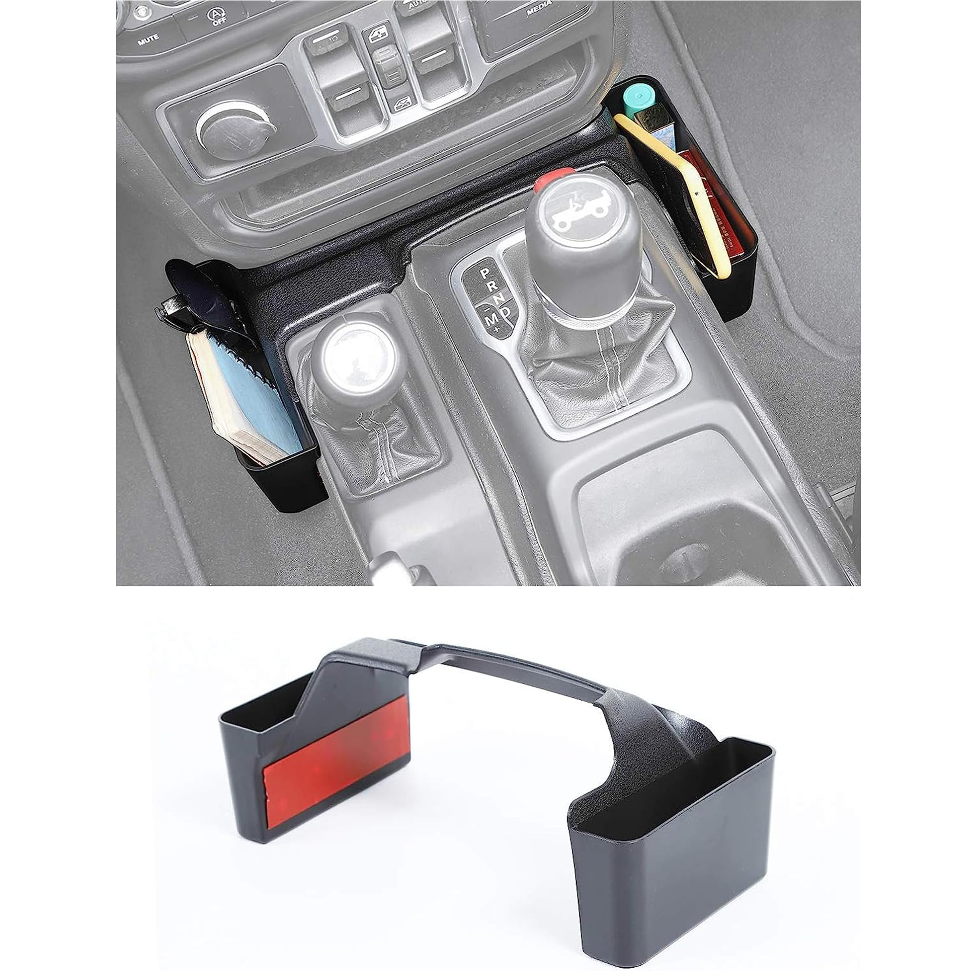 Sulfar GT-2 Shifter Storage Box, Gear Shift Console Side Tray Organizer for 2018-2022 Jeep Wrangler JL JLU & Gladiator JT Truck, Interior Storage Accessories, Black, 1 PCS (Upgraded Version)