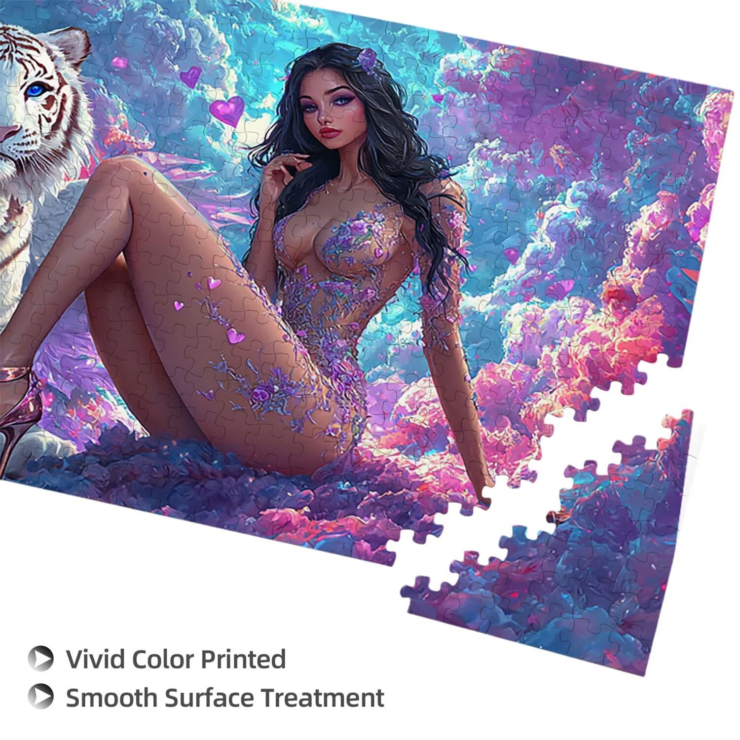 Puzzle dla dorosłych 1692 sztuk, Tiger sexy woman Puzzle, twardy, wyzwanie, puzzle idealnie pasują, napis na plecach, bez pudru, prezent dla seniorów (179 x 31 cm) v632