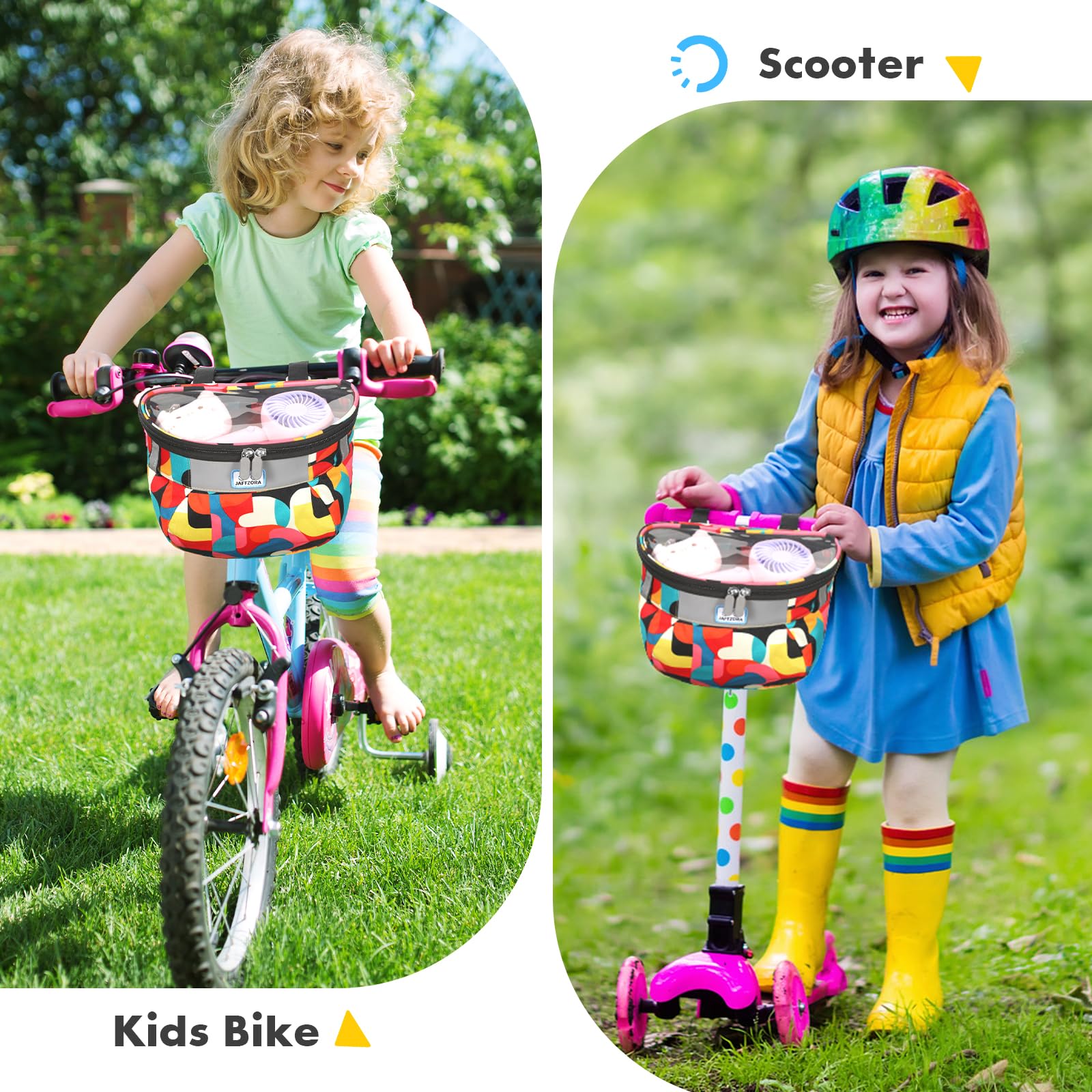 Cestino per bicicletta per bambini, telaio anteriore, borsa per manubrio per bambini, monopattino, triciclo, in tessuto, per ragazzi e ragazze