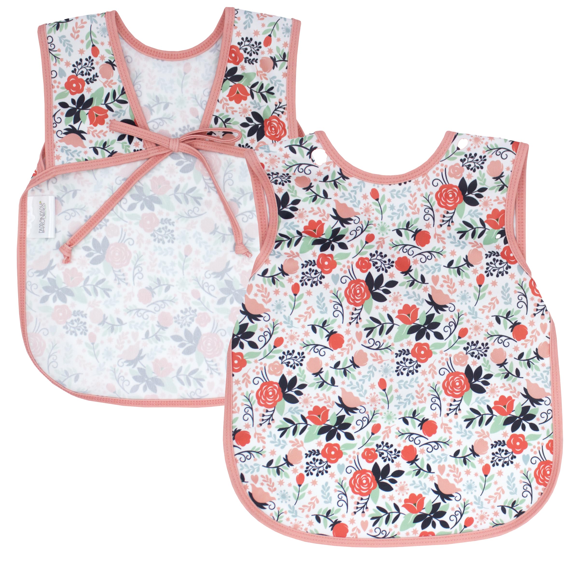 BapronBaby Vintage Rose Bapron - No Neck Tie Safer Bib for Baby & Toddler - Soft Waterproof Stain Resistant - Machine Washable - Sz Baby/Toddler 6m-3T