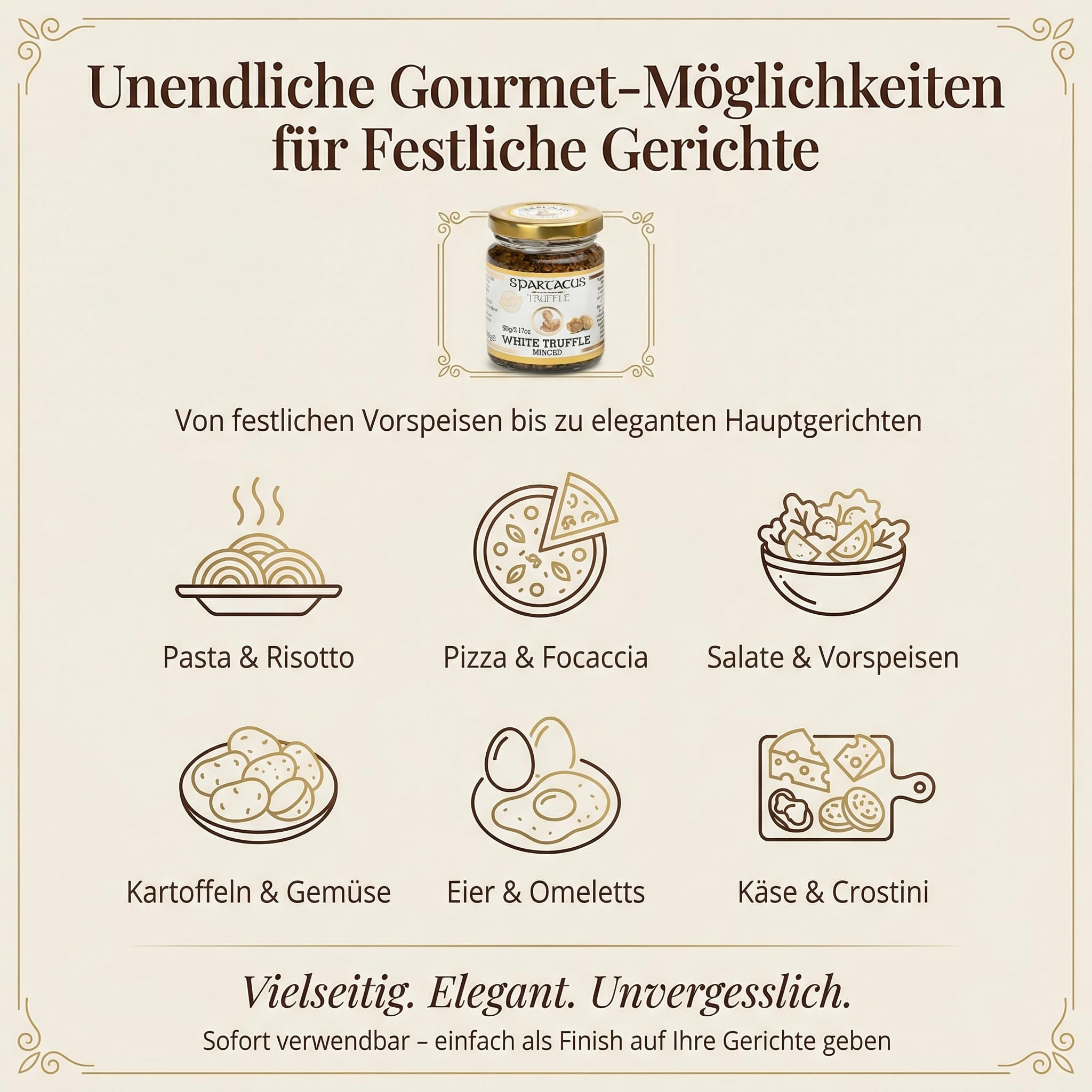 Spartacus Weißer Trüffel Gehackt, 90g | Tuber Aestivum Trüffelstücke, Natives Olivenöl Extra, Tartufo Bianco Gourmet aus Europa, Ohne Zusätze