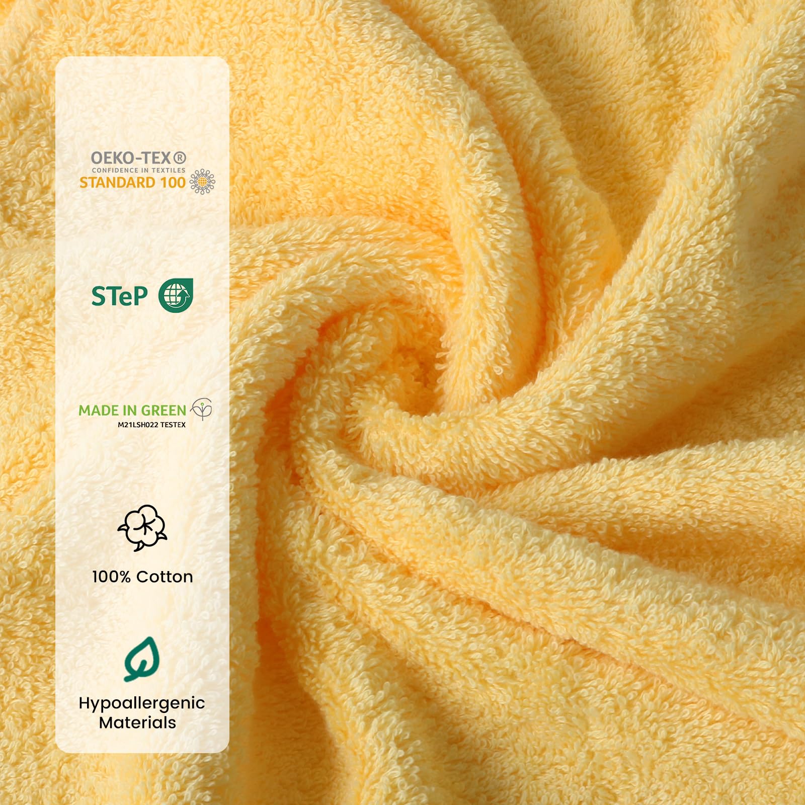 SEMAXE Set de Serviettes 8 pièces en Jaune, en 100% Coton, certifié Oeko-TEX, Doux & très Absorbant, avec Boucles de Suspension Pratiques, dans Une boîte Cadeau