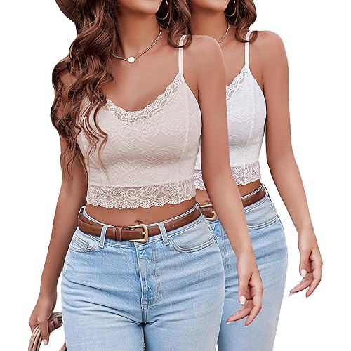 Avidlove Lace Bralette for Women Spaghetti Strap Tank Top V Neck Slim Basic Camisoles,Pack of 2