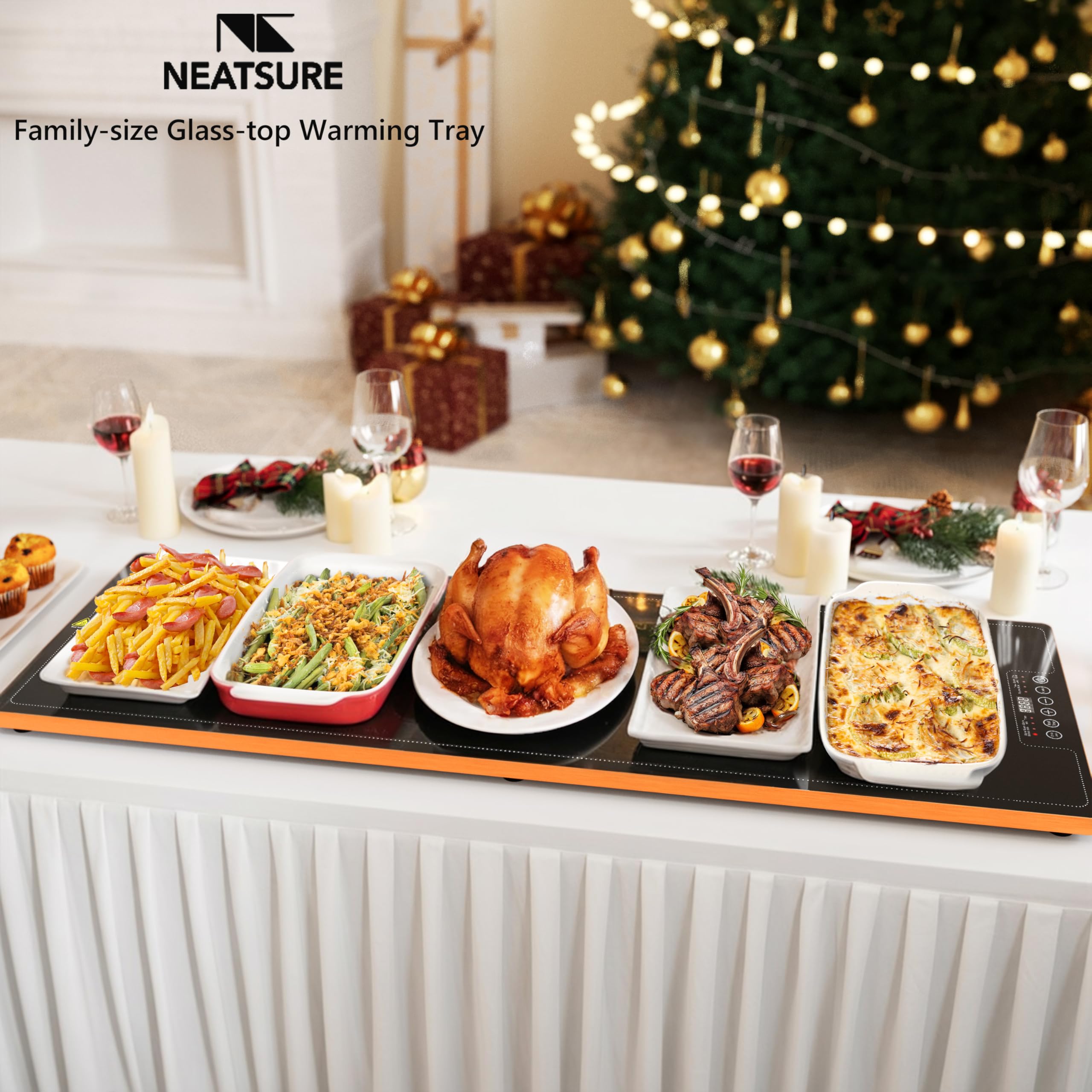 Neatsure Bandeja de calentamiento de alimentos para fiestas, bufé, 40 x 14 pulgadas, tapete calentador eléctrico extra grande con 9 niveles de temperatura, termostato y calefacción de superficie