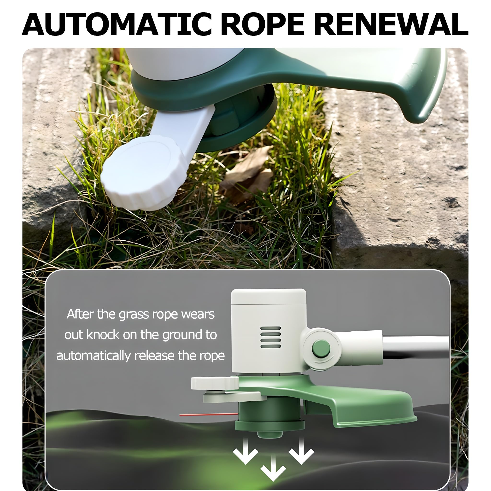 Cortabordes Inalámbrico, Cortabordes Eléctrico para Jardín con Mango Ajustable, Cabezal Reversible de 90°, Protector contra Salpicaduras Más Ancho para Cortar Césped, Ramitas, Brotes, Apto para