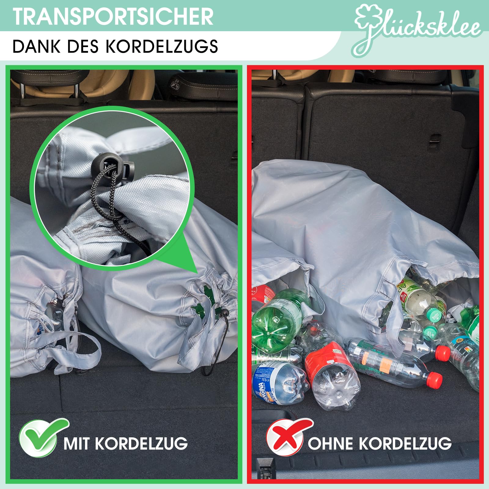 Glücksklee Pfandflaschen Sammelbehälter 160L mit zwei Fächern und FSC-zertifiziertem Bambus (Grau)