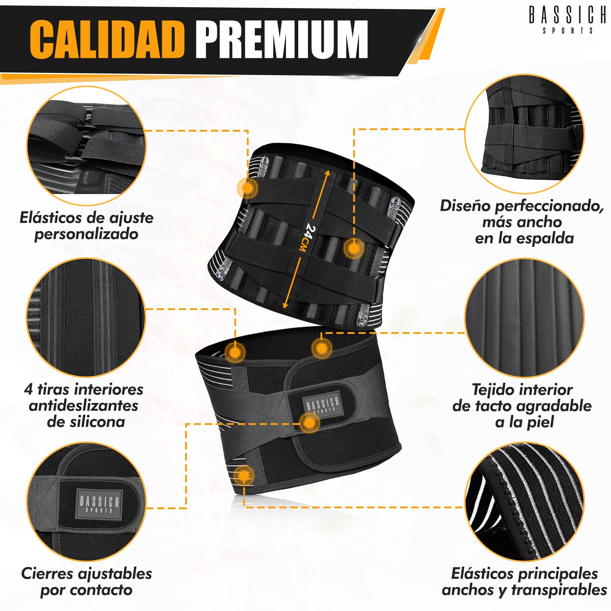 Faja Lumbar Hombre y Mujer para Trabajo y Uso Diario – Soporte Lumbar Ajustable, Cómoda y Resistente | Mayor Anchura en Espalda | Presentación Premium