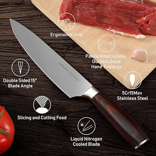 Miniatura 2 de Cuchillo de chef profesional de 8 pulgadas, cuchillo de cocina de acero de alto carbono, ultra afilado, con mango de madera sólida, caja de regalo