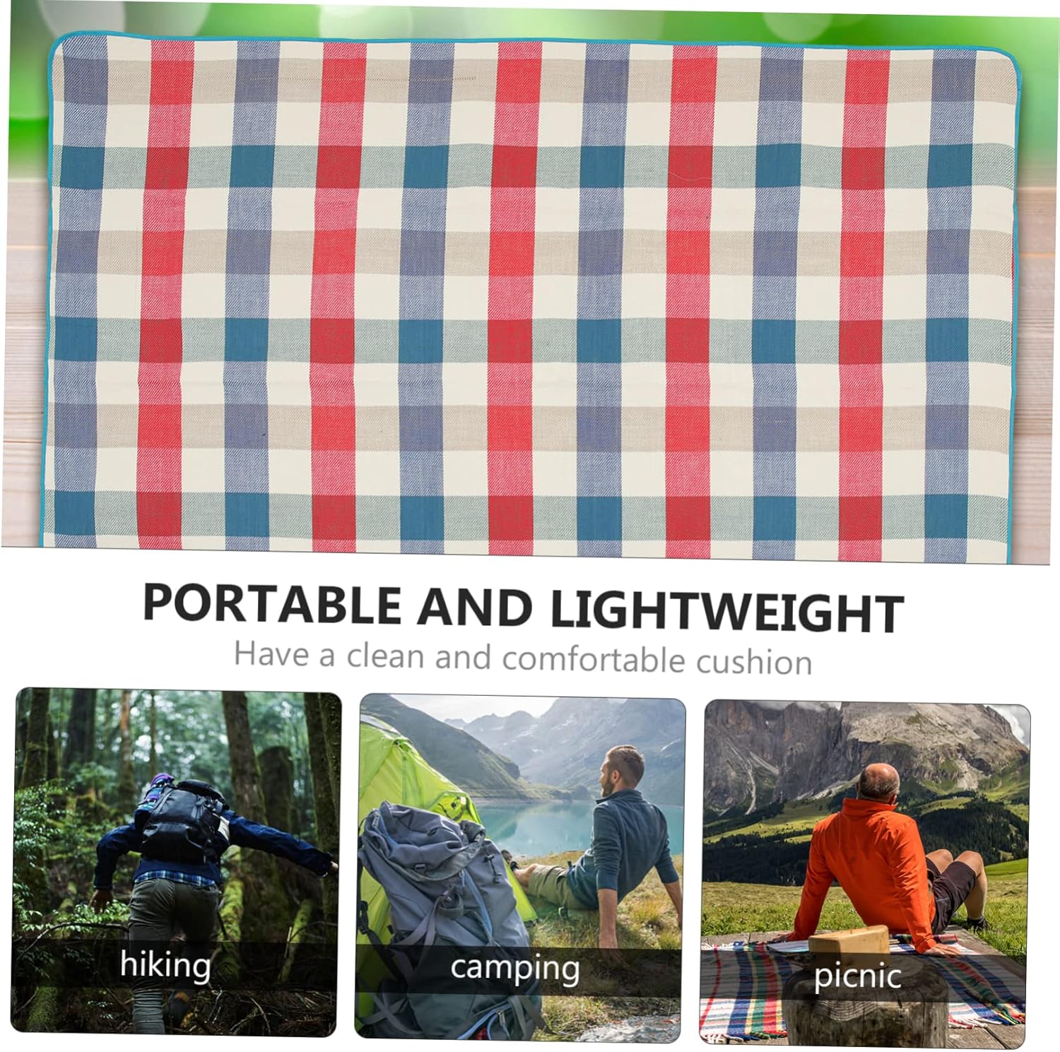 Picnic Mat with Pu Strap Portable Wear-Resistant Outdoor Blanket for Camping Hiking and for Family Trips Festivals and Sports Events Checkered