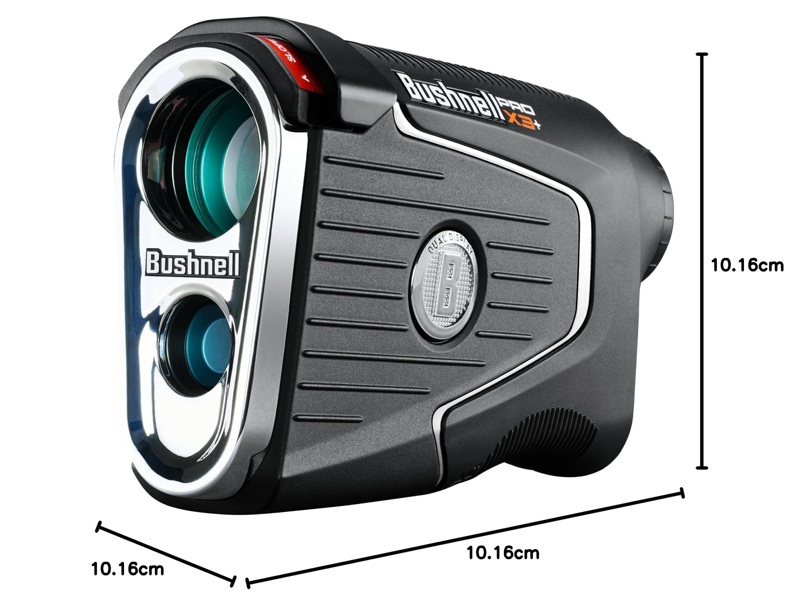 Bushnell Golf Pro X3+ - Telémetro láser con Velocidad del Viento, Pendiente y compensación de Elementos | Rango de 1300 Yardas, Aumento 7X, Pantalla Dual, JOLT Visual y Soporte magnético para Carrito