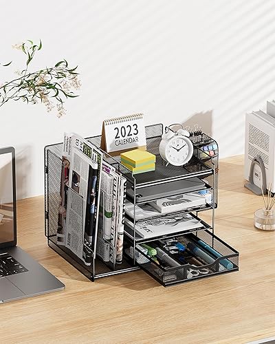 Miniatura 2 de Egepon Organizador de escritorio de oficina con soporte vertical para archivos, bandeja de papel de malla de 5 niveles, organizador de escritorio y