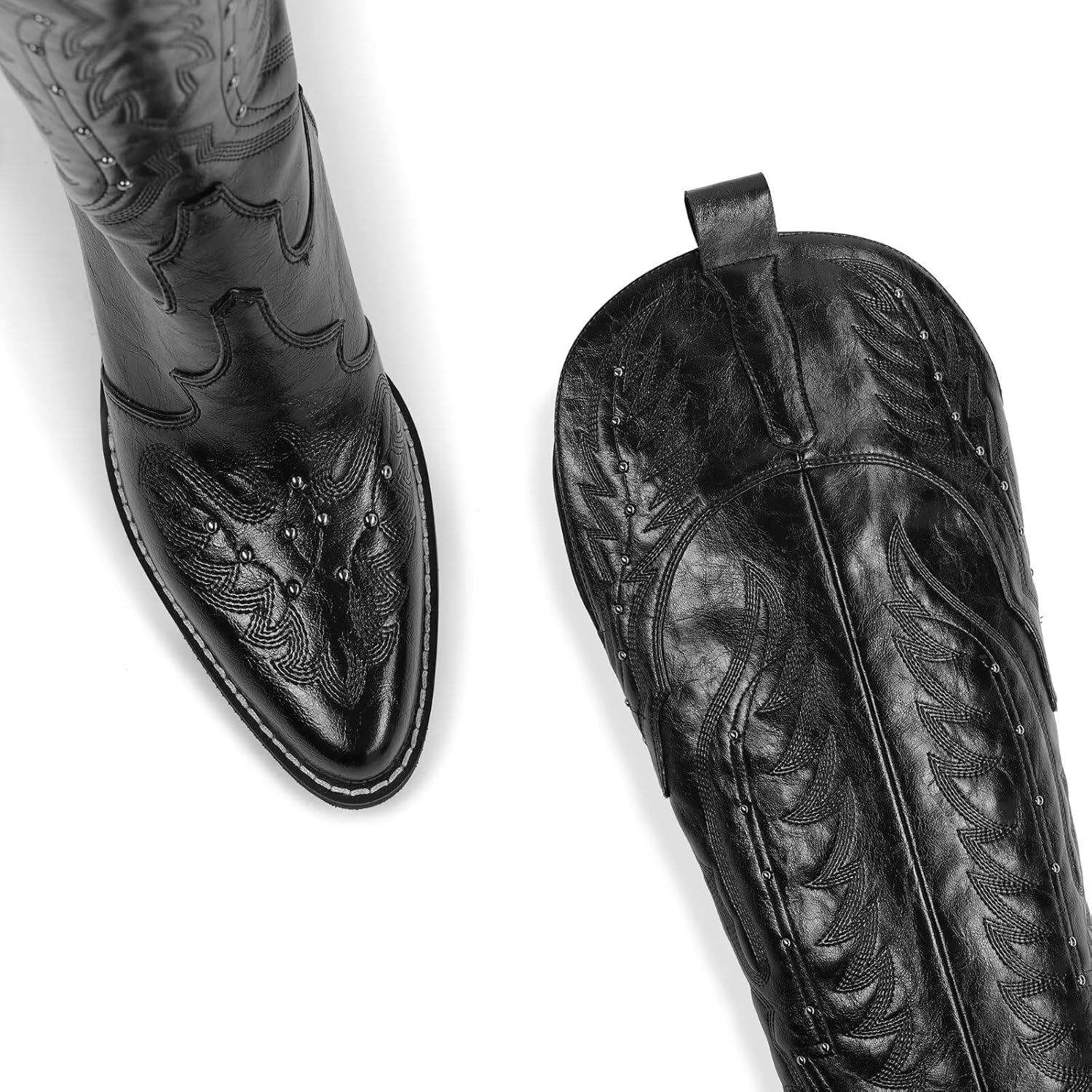 Women's Embroidered Cowboy Boots Over the Knee Western Boots Chunky Heel Pointed Toe Thigh High Cowgirl Riding Boots - Image 2