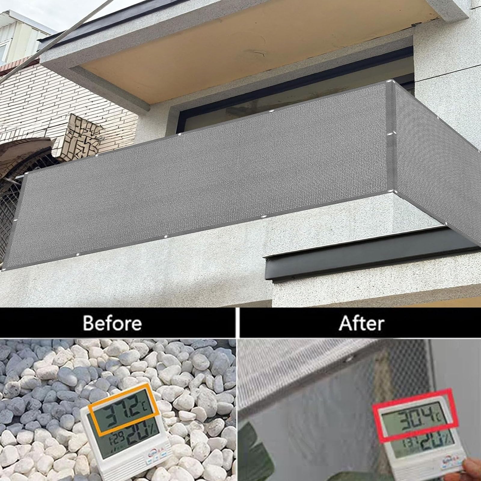 Frangivisto Balcone Protezione 95 x 500 cm Privacy Frangivento Protezione UV con Occhielli Grigio