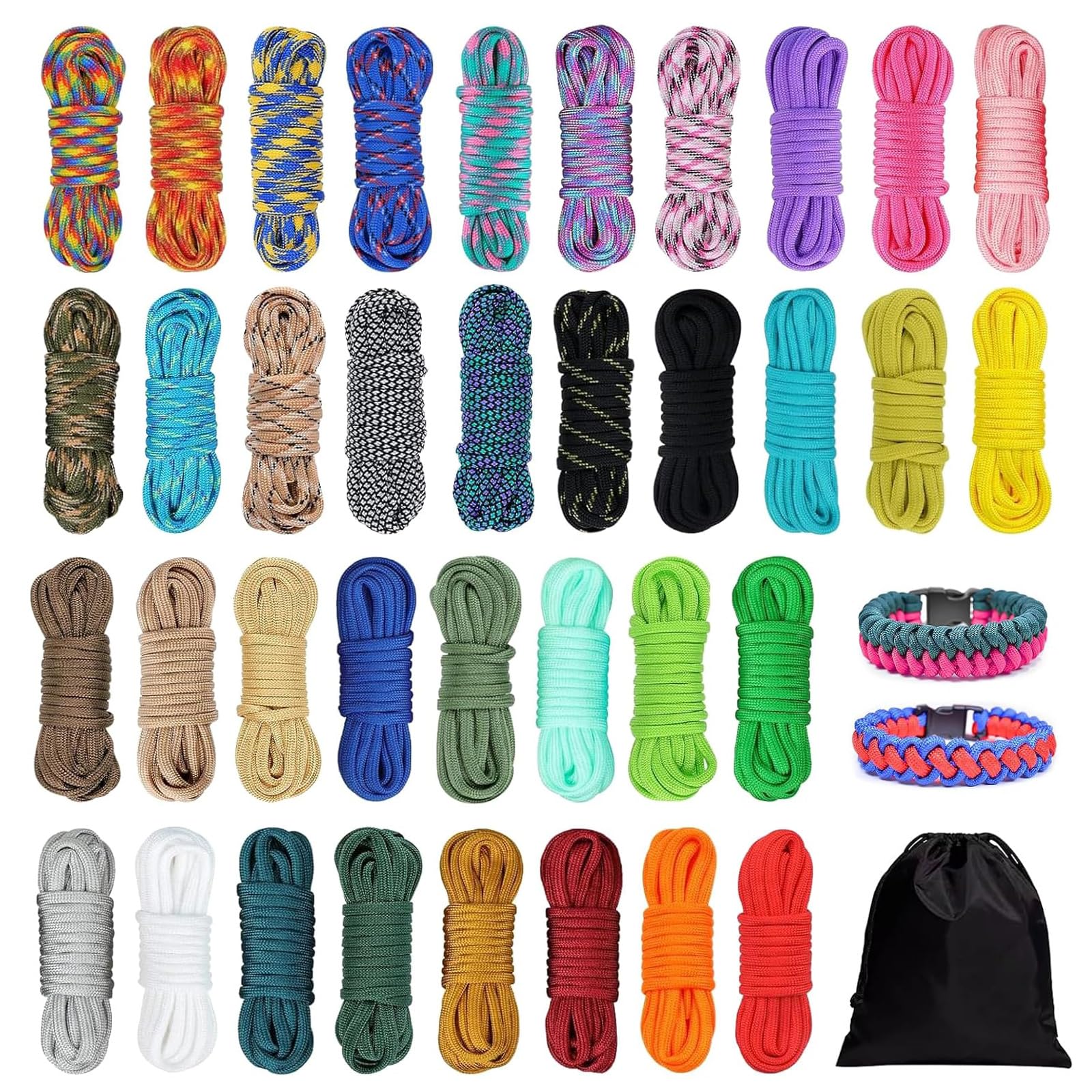 Paracord Cord 550 Combo Kit - 36 Colors 10 Feet 4mm 7 Strands Nylon Rope Multifunction Para Cord Outdoor Survival Rope for Making Bracelets, Lanyard, Dog Collar, Outdoor, Camping,Keychain,DIY Crafting