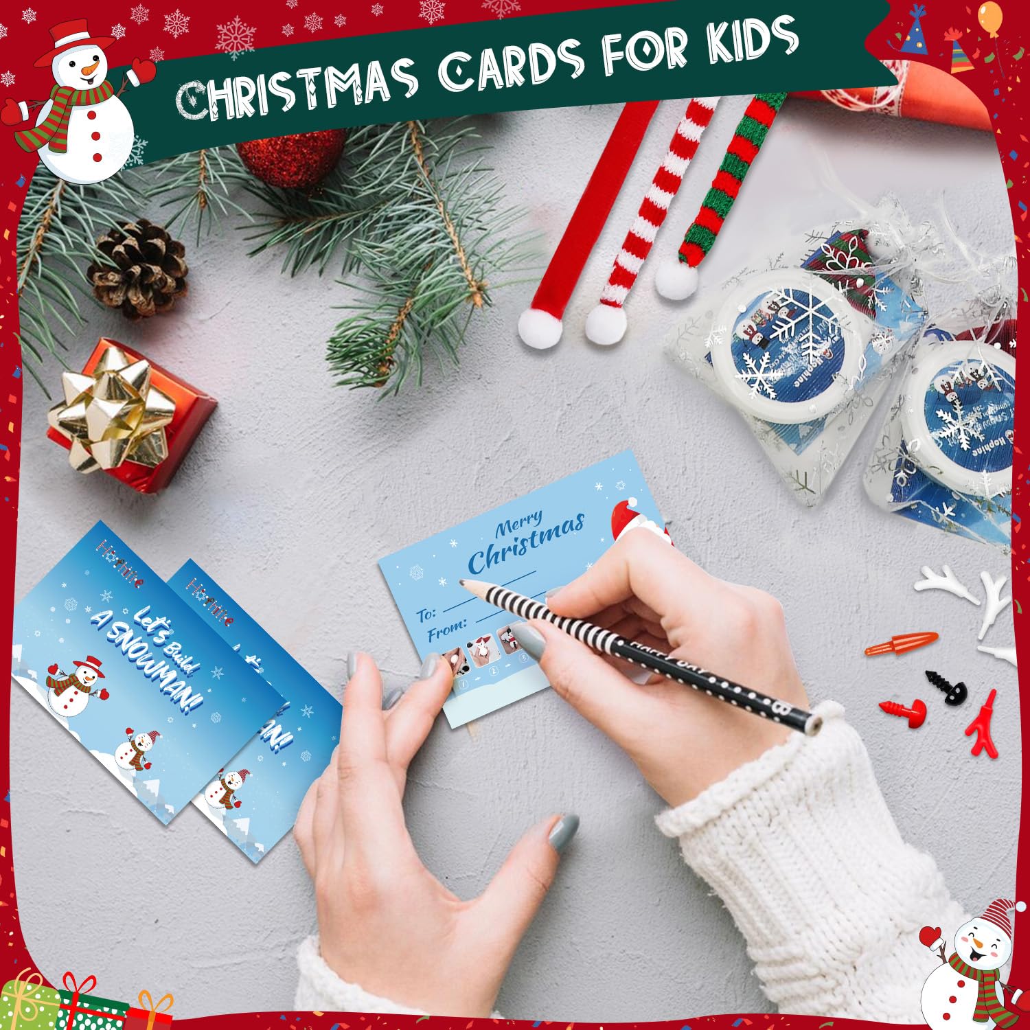 Paquete de 12 kit de muñeco de nieve, kit de muñeco de nieve de arcilla moldeada, manualidades de Navidad para niños, perfecto para fiestas de vacaciones de invierno, rellenos de calcetines de 5