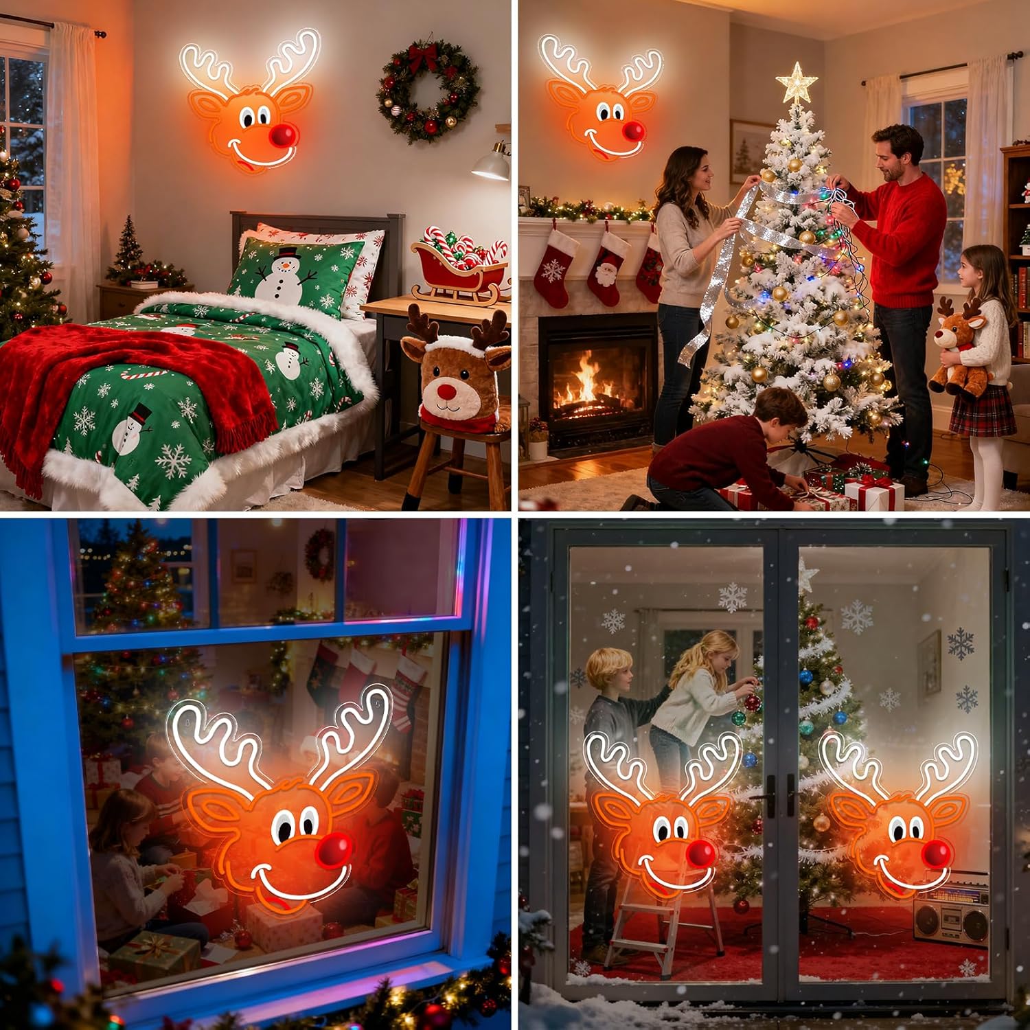 Christmas Elk Window Lights Decorations Indoor, Christmas Deer Neon Signs for Holiday Indoor Wall Door Glass Decor(White Elk) - Image 5