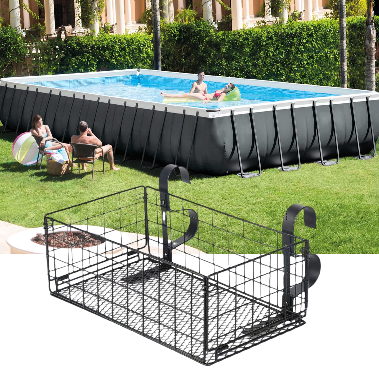 Panier de rangement pour bord de piscine Corbeille en fil métallique
