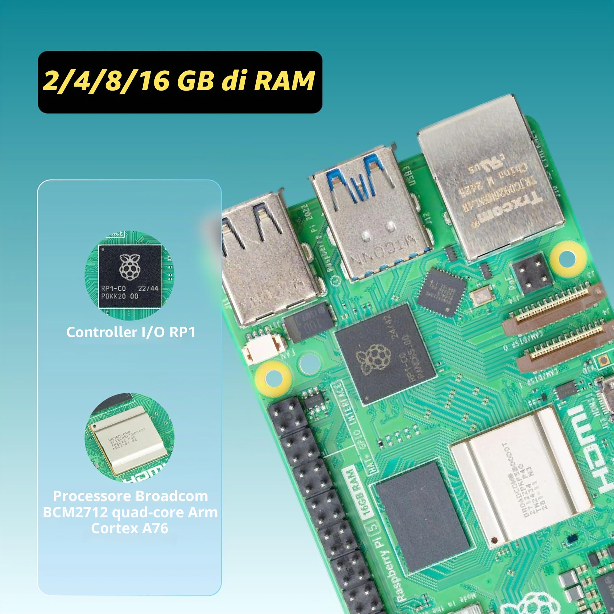 iRasptek Starter Kit For Raspberry Pi 5 16GB RAM Starter Kit - Edizione OS-Bookworm da 256GB preinstallata(case in alluminio)
