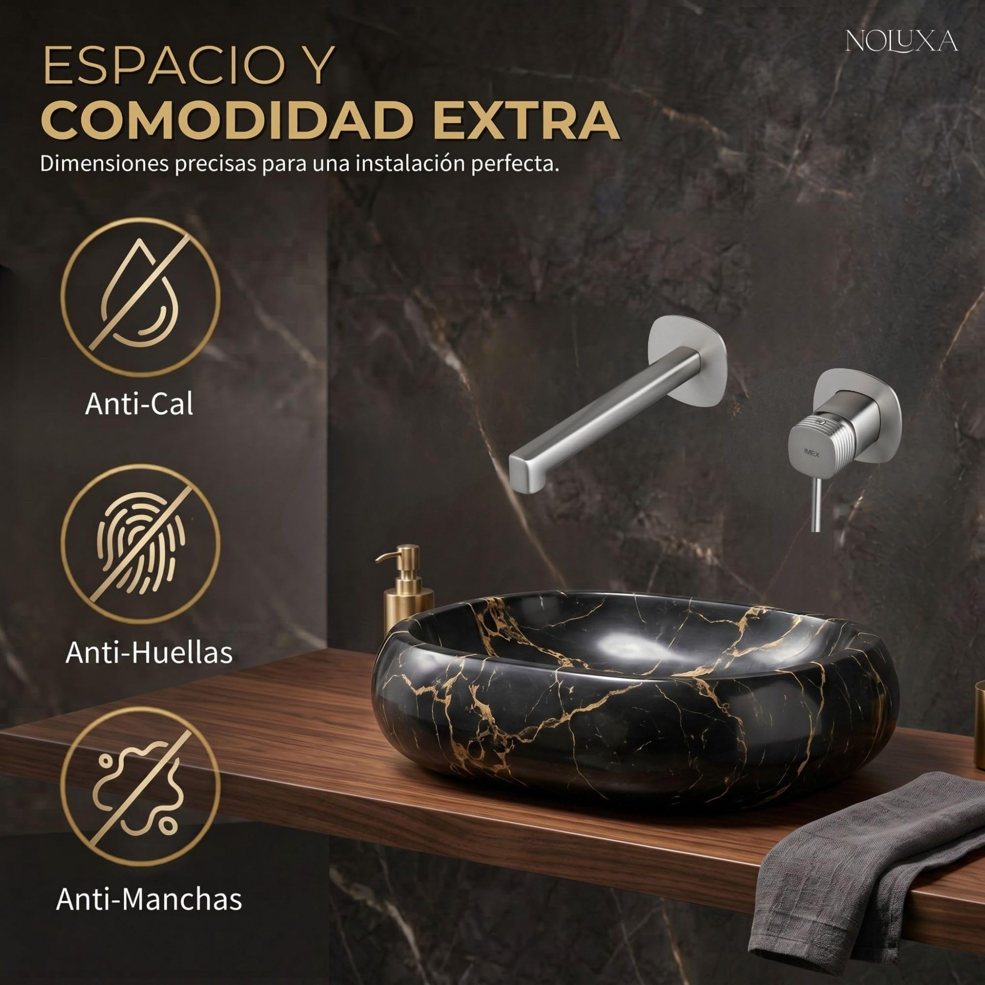 IMEX - Grifo Lavabo Empotrado Níquel Cepillado | Grifo de Lavabo Monomando Pared Mezclador Agua Fría y Caliente | Grifería en Latón con Cartucho Cerámico Ø35mm | Serie Firenze