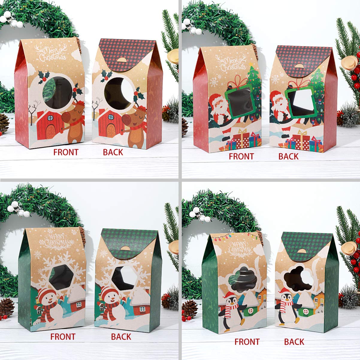 16Pcs Boîtes à Biscuits de Noël Boîtes à Bonbons en Papier Kraft Porte-Cadeaux Coffrets Cadeaux pour Les de Noël (11 x 7 x 19)