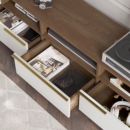 Miniatura 4 de BELLEZE Soporte de TV de 70 pulgadas para TV de hasta 70 pulgadas, moderno centro de entretenimiento en casa con estantes y cajones abiertos, mesa