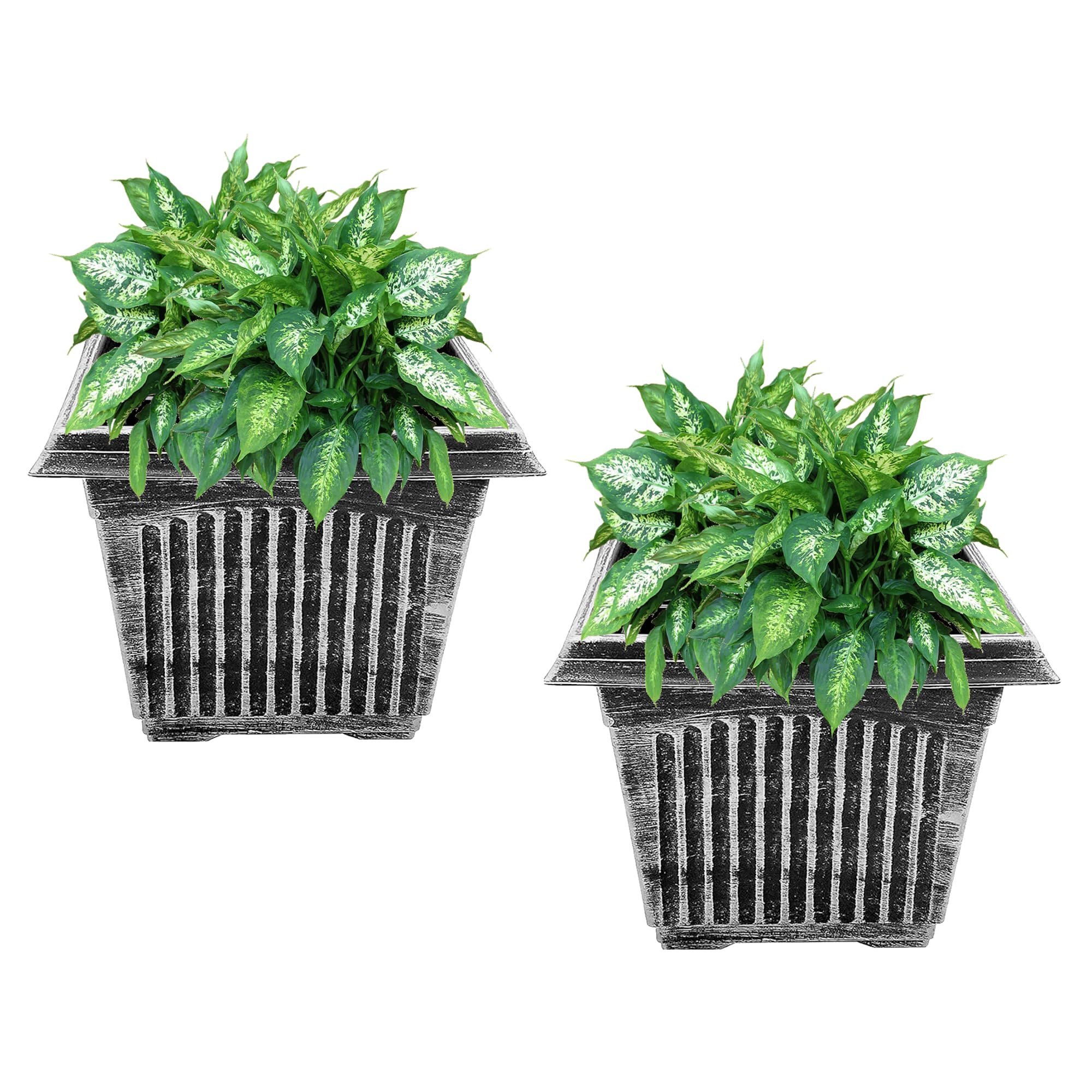 SG Traders Plant Pot, Large Square Plastic Planter for Garden, Flower Pots with Drainage Holes for Indoor and Outdoor, Container for Houseplants, Blackish Silver & Gold wash,26cm,31cm,34cm(Pack of 2) โ image 1