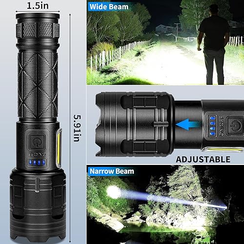 Miniatura 5 de Linternas LED recargables de alto lúmenes, linterna súper brillante de 99,000 lúmenes con 7 modos e impermeable, potente luz flash de mano