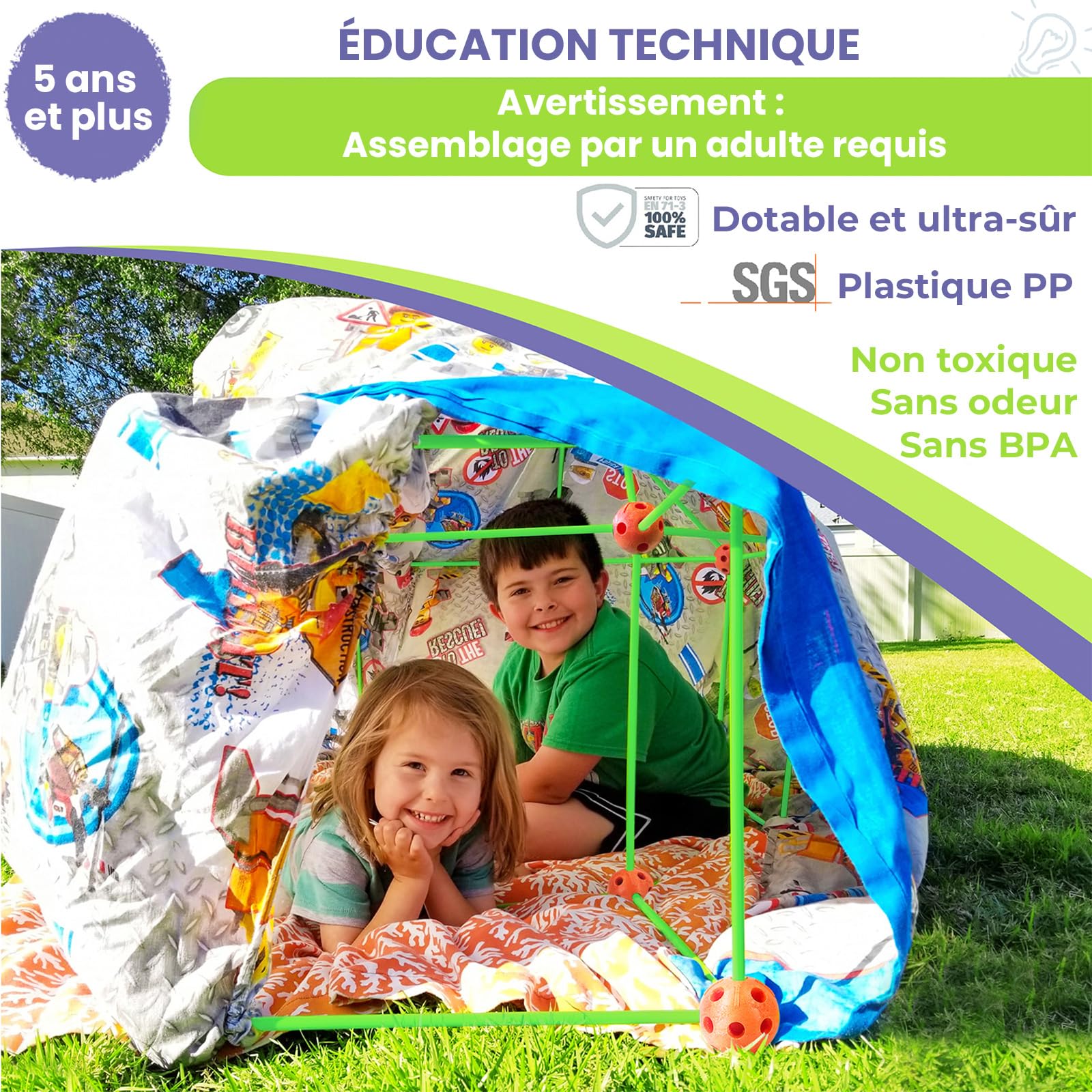 Tiny Land 130 PCS Kit Construction Fort Cabane Enfant Brillent dans Le Noir | Jouet Fort Créatif 5+ Ans Interieur Exterieur, Jouets de Construction STEM Châteaux de DIY Tente Tunnerl de Jeu Tour de Fusée