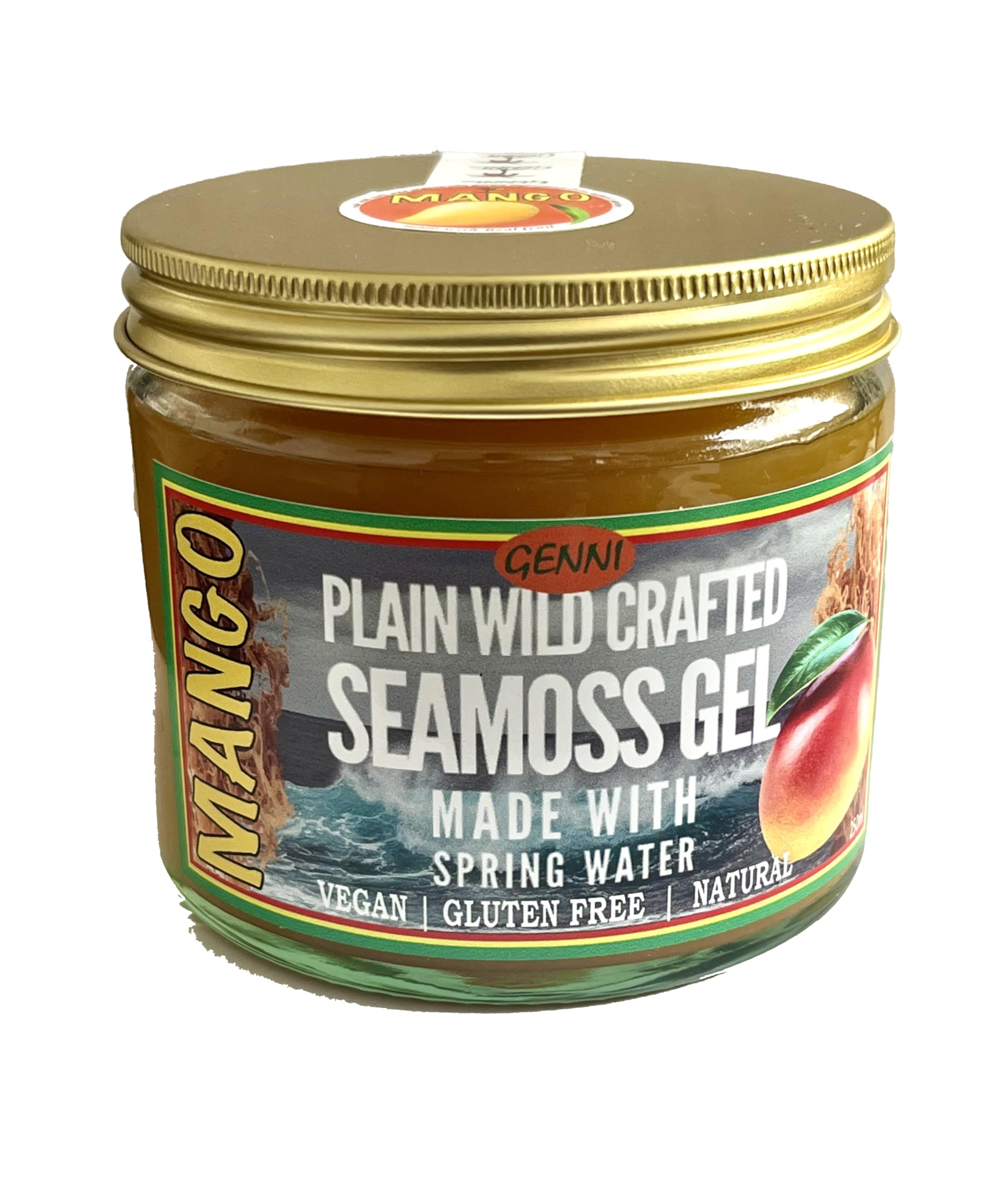 Genii Plain Wild Crafted Seamoss Gel mit Mango, hergestellt mit Quellwasser, vegan, glutenfrei, Bio