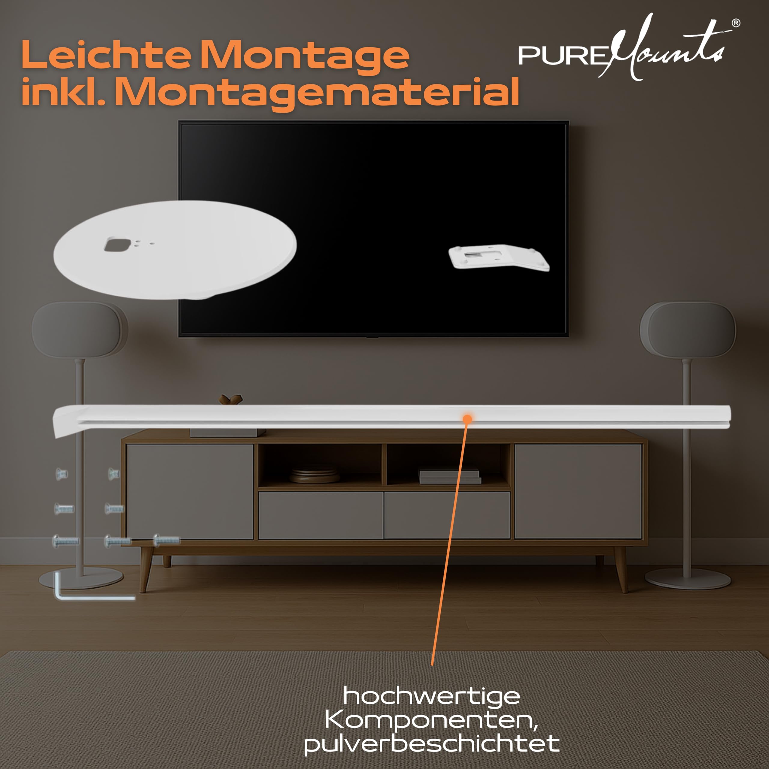 PureMounts Lautsprecherständer für Sonos Era 300, Lautsprecher Ständer, Boxenständer mit Kabelmanagement, 5Kg Tragkraft, weiß