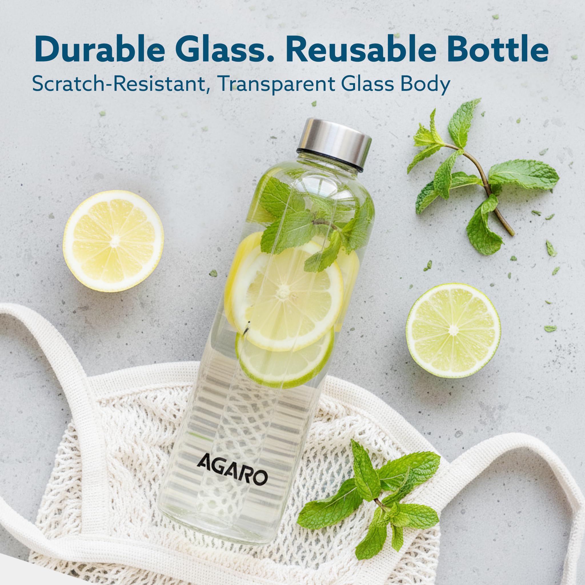 AGARO Elite Borosilicate Glass Water Bottles, Pack of 3, 1000ml Capacity Each, Microwave & Freezer Safe, Leak Proof & Airtight Lid, Scratch Resistant, Transparent. — Amazon image 5