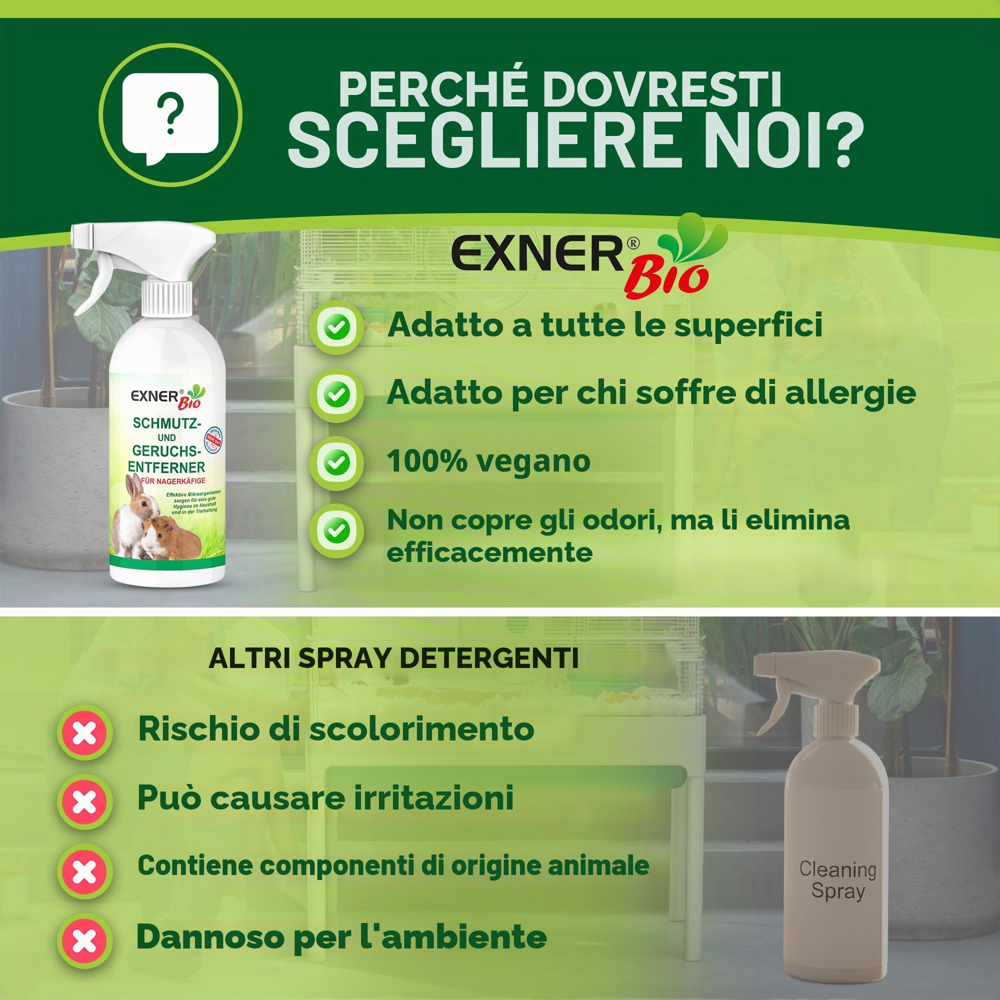 Antiodore e sporco per gabbie di roditori, con microrganismi contro le feci, l'urina e gli odori degli animali domestici, 100% naturale e delicato, flacone spray da 500 ml