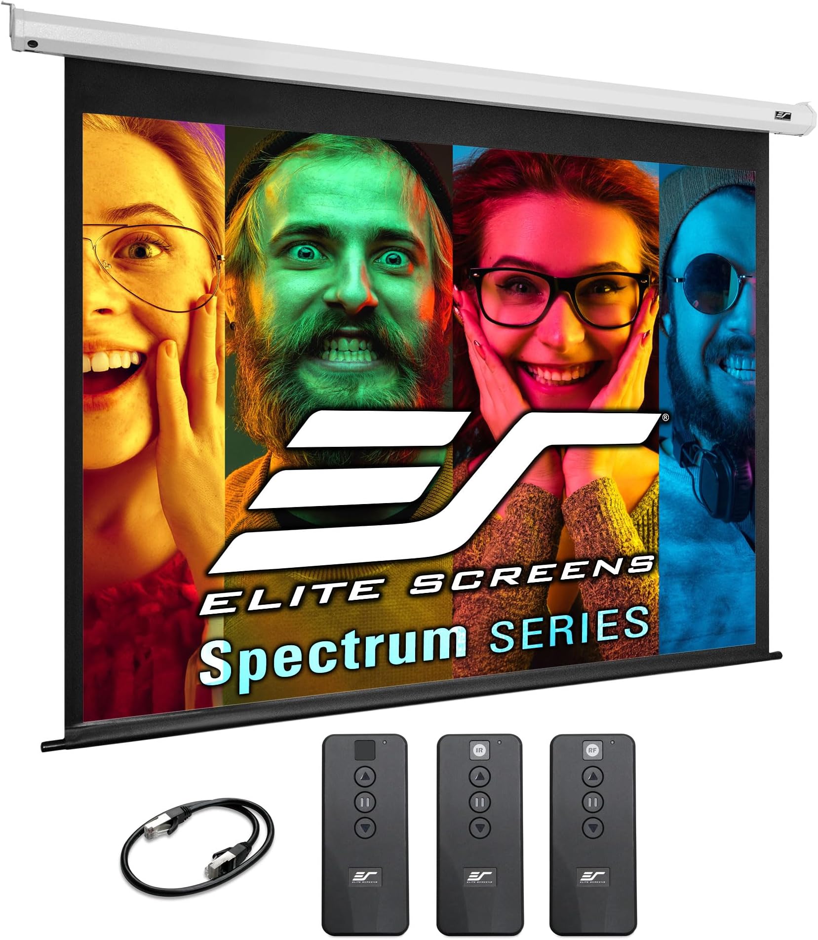 Elite Screens Spectrum 84" Motorized Projector Screen 4:3 Electric Drop Down, 4K/8K Ultra HD Ready, IR/RF Remote, Wall/Ceiling Mount, White Case – ELECTRIC84V